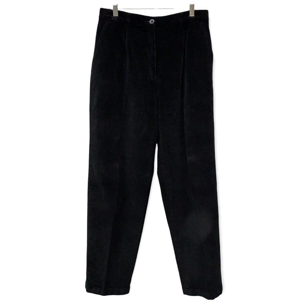 L L Bean Women's size 14 original fit black stretch corduroy dress casual pants